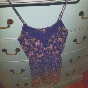 Xhilaration Blue Floral Romper XS